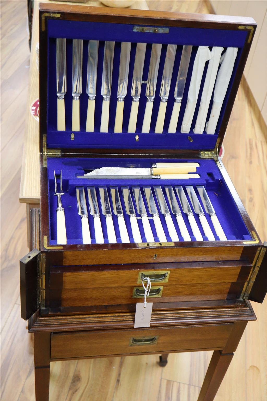 A George V 72 piece canteen of silver cutlery, Old English pattern plus additional cutlery, in a walnut table case